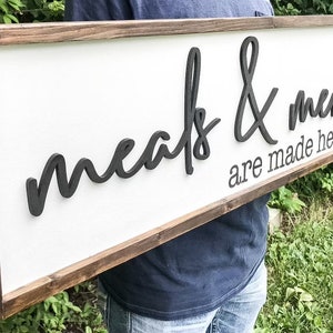 Meals & Memories are made hereCustom kitchen signDining decor sign memoriesKitchen wall decor mealsDining room wall decor modern 3D image 7