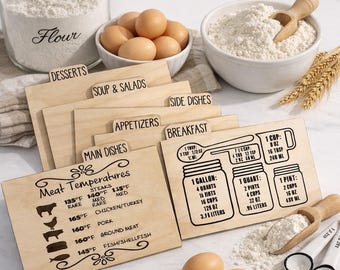Divisores de receitas de madeira gravada: organização de cozinha, divisores de cartões de receita 4x6, divisores de cartões de receita 3x5, divisores de cartões de receita 5x7
