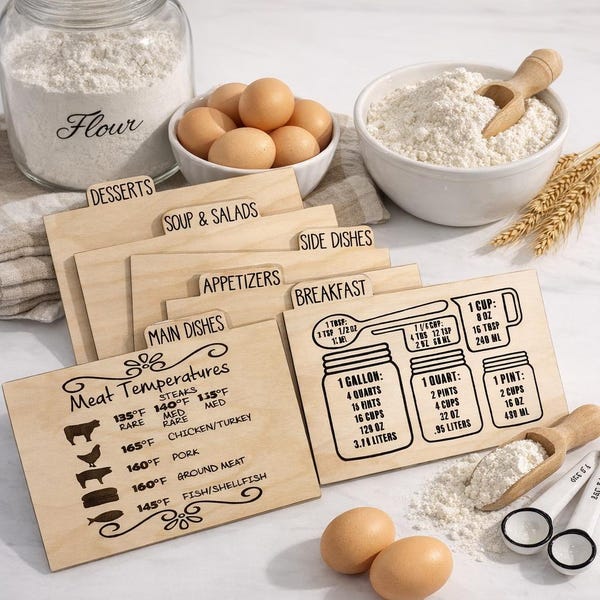 Engraved Wood Recipe Dividers: Kitchen Organization, 4x6 recipe Cards dividers , 3x5 recipe card dividers  , 5x7 recipe divider cards