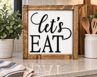Rustic Farmhouse Let's Eat Sign: 3D Kitchen Wall Decor