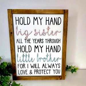 Hold my hand big brother sign|Personalized nursery sign|Home decor sibling|Home decor big sister|Nursery decor hand|Nursery sign hands|Hands