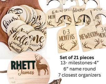 Baby Gift 21 piece set | Baby Closet Dividers |Baby Shower Gift |Closet Dividers|Monthly Milestones|Organize Babies Closet|Deer Announcement
