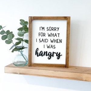 Przepraszam|Wystrój kuchni Hangry| Humorystyczne znaki kuchenne | Znak dekoracji domu 3D|Zabawne znaki do dekoracji domu 3D|Znak 3D w ramce|Wystrój kuchni przepraszam