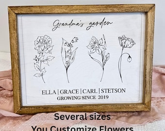 Placa personalizada para jardim da vovó: arte de parede com flor de nascimento gravada