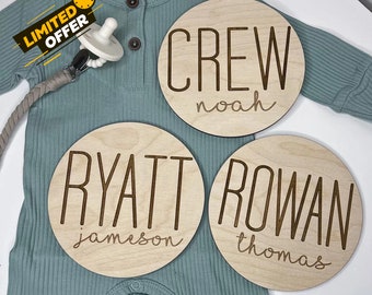 Newborn Name Circle|Wooden Newborn Name Tag| Wood Newborn Announcement|Newborn Announcement Sign|Baby Round Engrave Name Sign|Newborn circle