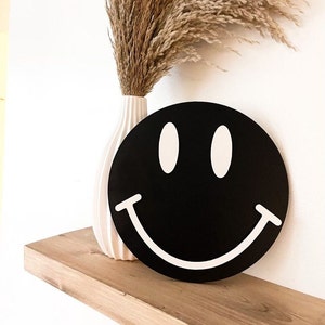 Retro Smiley face sign| Positive Vibes Home Decor | Groovy shelf sitter |Happy sign wood | Dorm decor smiley face | Preppy teen decor Smiley