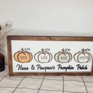 Personalisiertes Kürbis-Zeichen | Omas personalisiertes Geschenkschild | Kürbis Aufnäher Familie | Küche Dekor Kürbis | Familie Kürbisse personalisiert