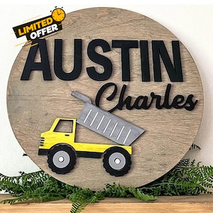 3D Dump Truck Name Sign: Custom Wood Nursery Decor