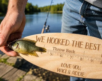 Régua de pesca personalizada | Placa de madeira gravada para o Dia dos Pais