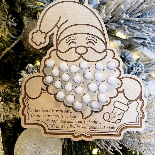 Countdown to Christmas Santa | Advent calendar Santa | Santa pom pom Ornament | Ornament countdown | Wooden Santa sign advent | Name advent
