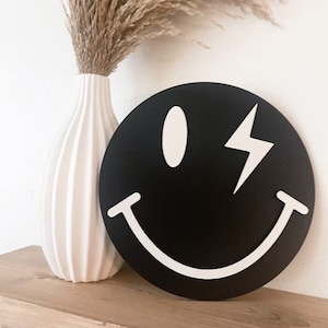 Retro Smiley Sign| Groovy Sign | Happy sign wood| Dorm decor smiley face| Boho Sign smiley| Preppy teen decor| Bedroom smile face |Sign 3d