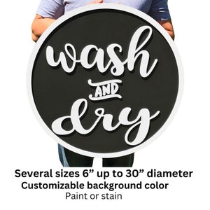 Modern Wash and Dry Laundry Room Sign | Round 3D Wood Wall Decor | Farmhouse Laundry Sign |Rustic Washroom Art | Laundry Room Makeover decor