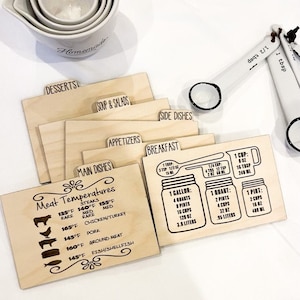 Engraved Wood Recipe Dividers: Kitchen Organization, 4x6 Cards