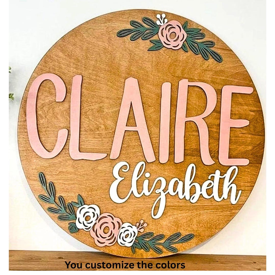Floral Nursery Name Sign | 3D Round Baby Name Wall Art - Etsy