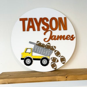 Football Dump Truck Name Sign: 3D Personalized Kids Decor