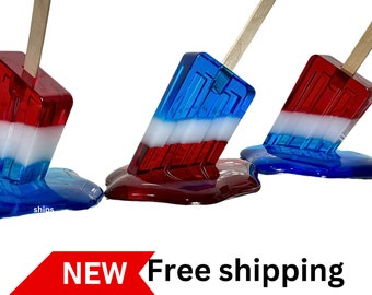 Patriotic Melting Popsicle | Resin Candy Art | Popsicle Art | Handmade 3D Resin Art | Epoxy Home Decor | Red White & Blue gift popsicle