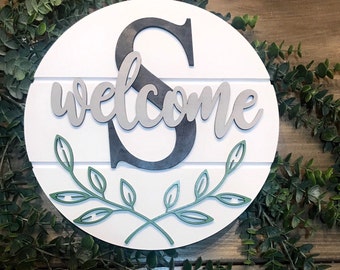 Welcome monogram sgn round|Home decor Monogram welcome sgn|Monogram welcome sgn gift|Shiplap monogram sgn|3D Monogram sgn|Home decor welcome