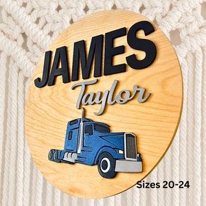 Kids room semi truck | Semi truck bedroom 3D | 18 Wheeler truck sign | Truck decor 3d | 3D Nursery Name Sign Round Truck |Semi truck sign 3D