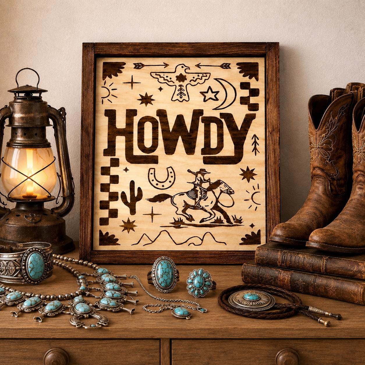 Rustic Wood Howdy Sign: Laser Engraved Cowboy Wall Decor - Etsy