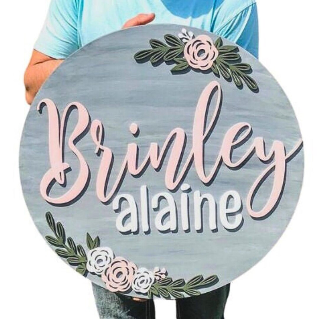 Floral Nursery Name Sign | Wildflower Nursery Sign | Round 3D Name Sign ...
