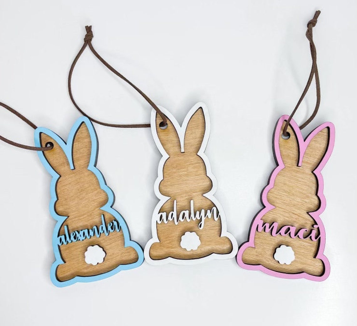 Personalized easter name tag 5 Rabbit basket name tag 5 Etsy