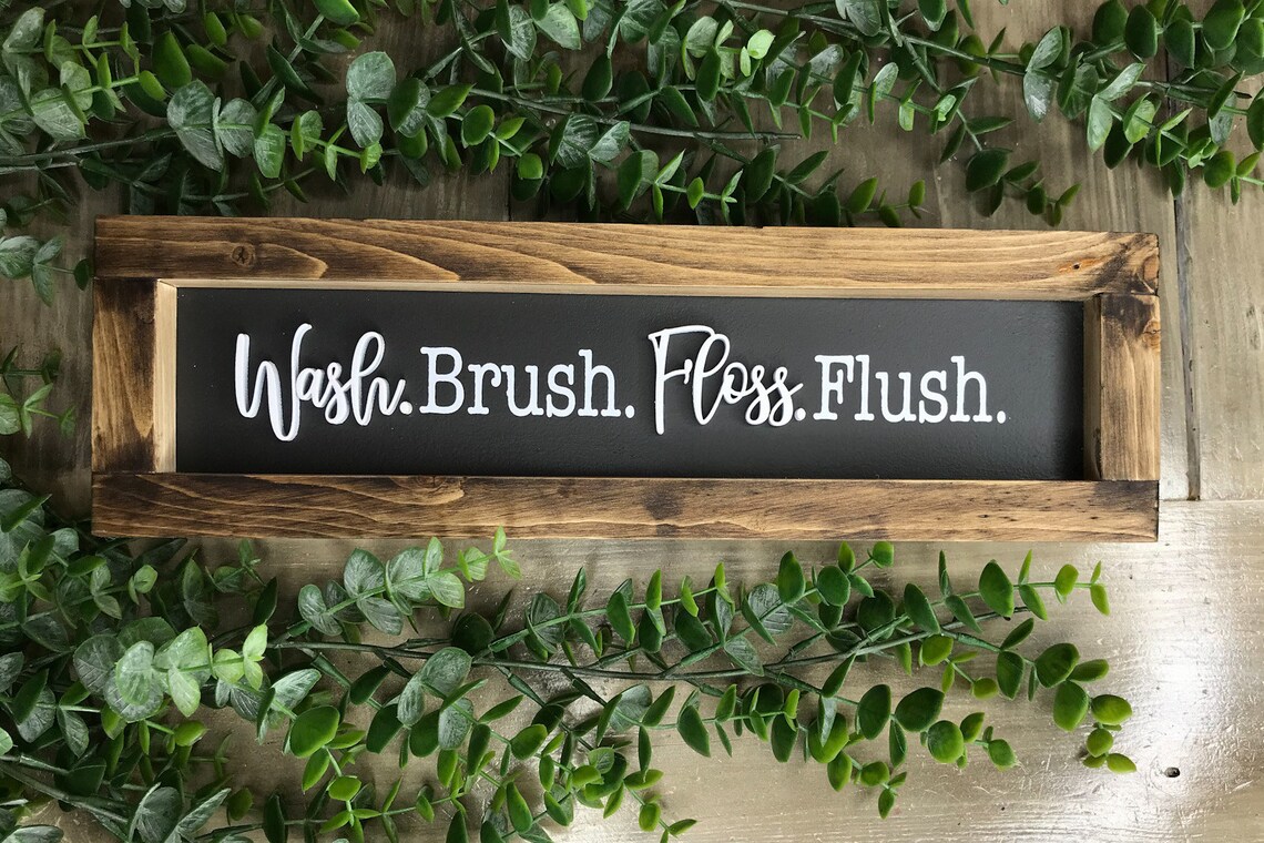 Cepillo de lavado hilo dental enjuague signo de baño | Etsy