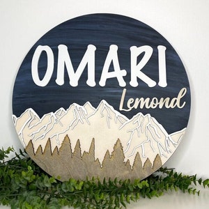 3D Layered Nursery Name Sign: Mountain Woodland Scenery, Custom Wall Art
