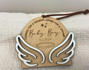 Personalized Angel Baby Memorial Ornament: Wood & Acrylic Keepsake