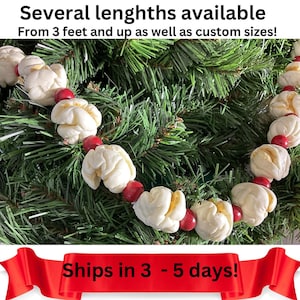 Popcorn & Cranberry Girlande | Altes Weihnachtsdekor Imitat | Weihnachtsgirlande | Primitive Weihnachtsbaum Dekor | Adventskranz aus Holz