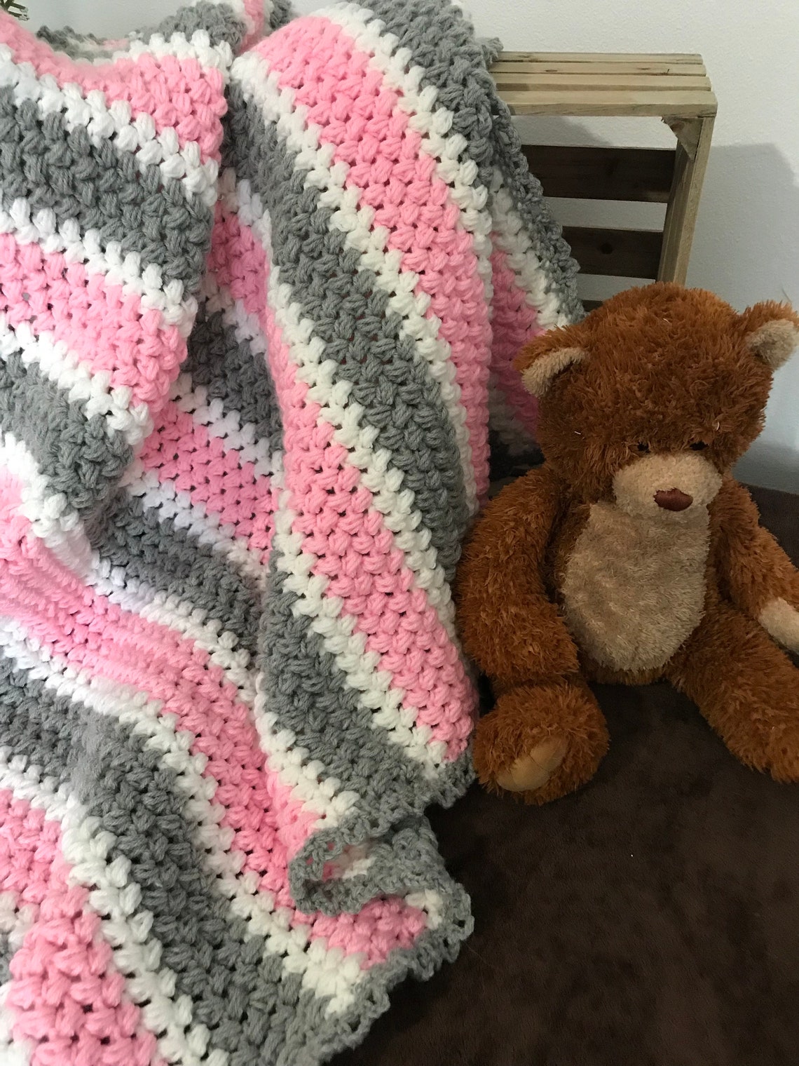 Pink Grey & White Striped Baby Blanket Super Soft Baby Etsy