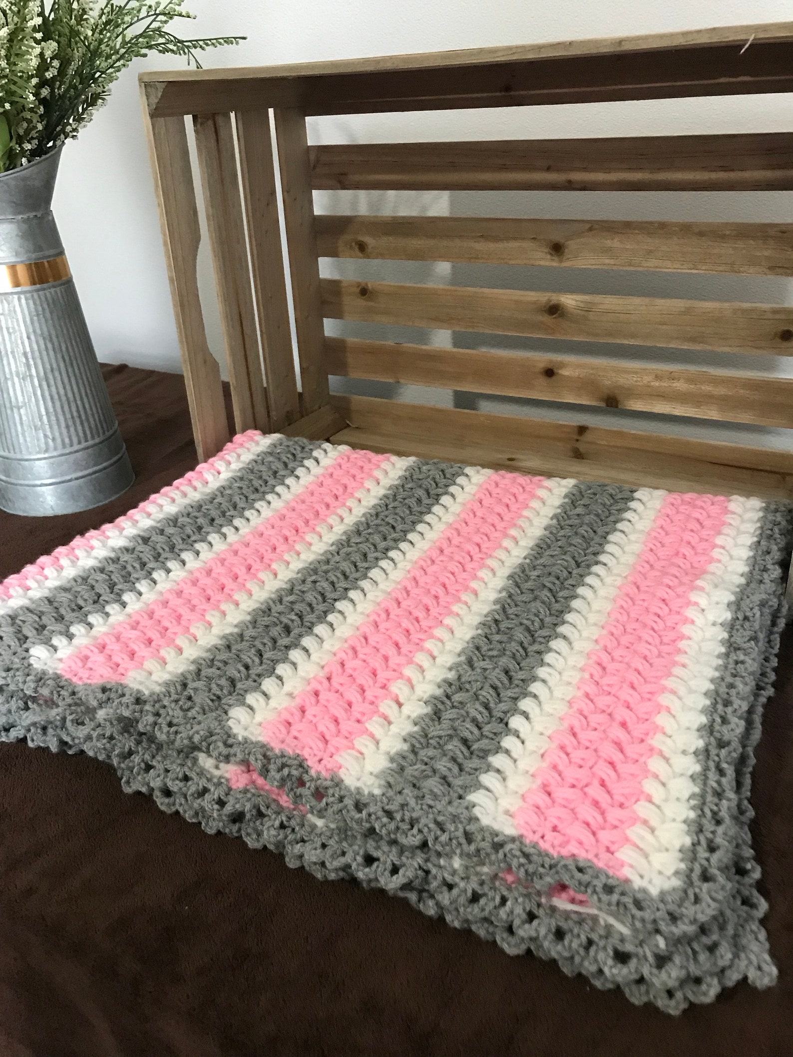 Pink Grey & White Striped Baby Blanket Super Soft Baby Etsy
