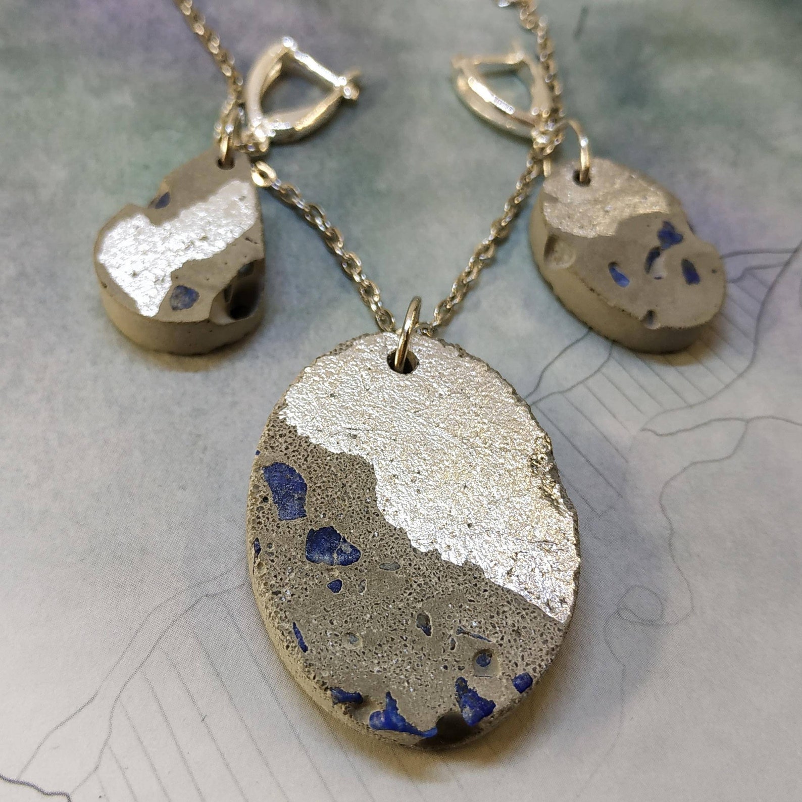 Handmade white concrete jewelry set includes cement necklace Etsy