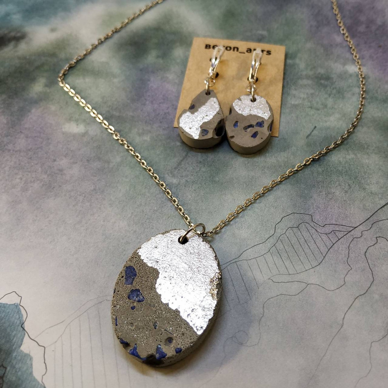 Handmade white concrete jewelry set includes cement necklace Etsy