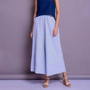 Striped Linen Palazzo Pants: Women&#39;s Relaxed Fit Wide Leg Trousers