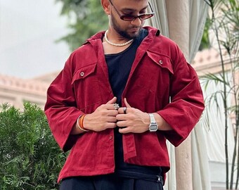 Oversized Corduroy Shacket: Unisex Cotton Button-Down Jacket