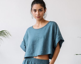 Leinen Kurzbluse: Entspannte Boxy Fit