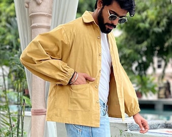 Oversized Corduroy Shacket: Unisex Cotton Button Down Jacket