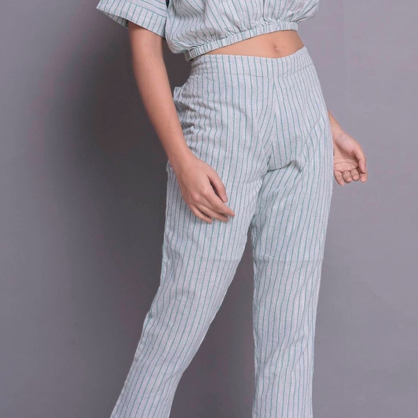 Side buttoned Linen Pants, Linen casual pants, Linen Trousers, Button Pants, Striped pants - Custom made by Modernmoveboutique