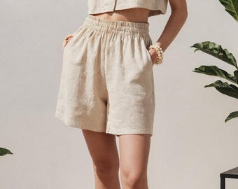 High Waist Linen Shorts: Relaxed Fit Boho Summer Wear