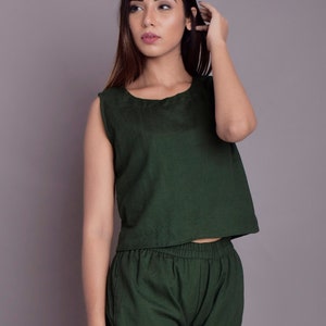 Casual Linen Crop Top | Linen Tank Top | Cropped Blouse | Linen Sleeveless Top | Washed Soft Top for Women - (23)