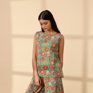 BUTTON DOWN BLOUSE | Sleeveless Blouse | Summer Sleeveless Top | Floral Blouse Women |  Floral Summer Top | Back Button Top