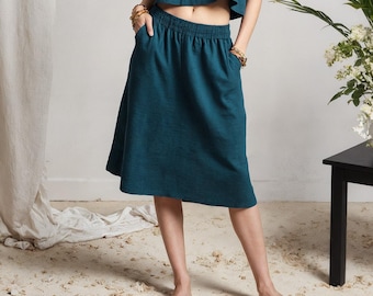 Linen Midi Skirt with Pockets