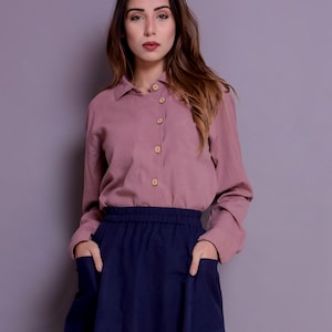 Relaxed Fit Linen Shirt: Full Sleeve Tilted Placket