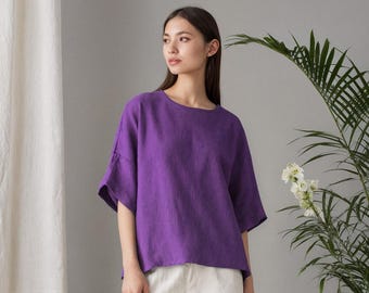 Linen Drop Shoulder Relaxed Fit Blouse