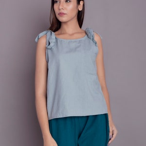 Handmade Linen Tank Top: Sleeveless Blouse with Adjustable Straps
