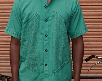 Sea Green Linen Blend Shirt: Unisex Oversized Button-Down