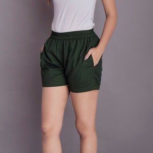 Blue Linen Pleated Shorts – Striped High Waist Linen Shorts With