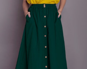 Button down Linen skirt, Buttoned skirt with pocket, Long Linen Skirt, Front button skirt, Midi skirt -(2)