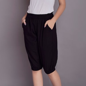 Short Jogger pants for women, Elastic cuff pants, Linen pants, Bottom elastic pants, Half Joggers  -(168)