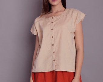 Oversized Linen blouse, Button open Linen Tunic, Loose Tunic, Loose blouse women, Linen shirt -(36)